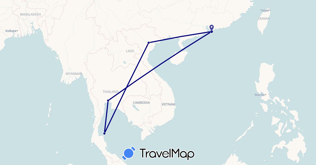 TravelMap itinerary: driving in Hong Kong, Thailand, Vietnam (Asia)